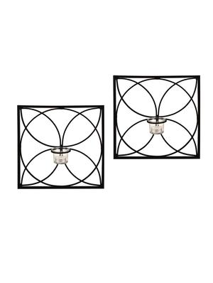 set of 2 antique bronze square wall sconce with clear glass with free tealight candles - 14593475 - Standard Image - 3