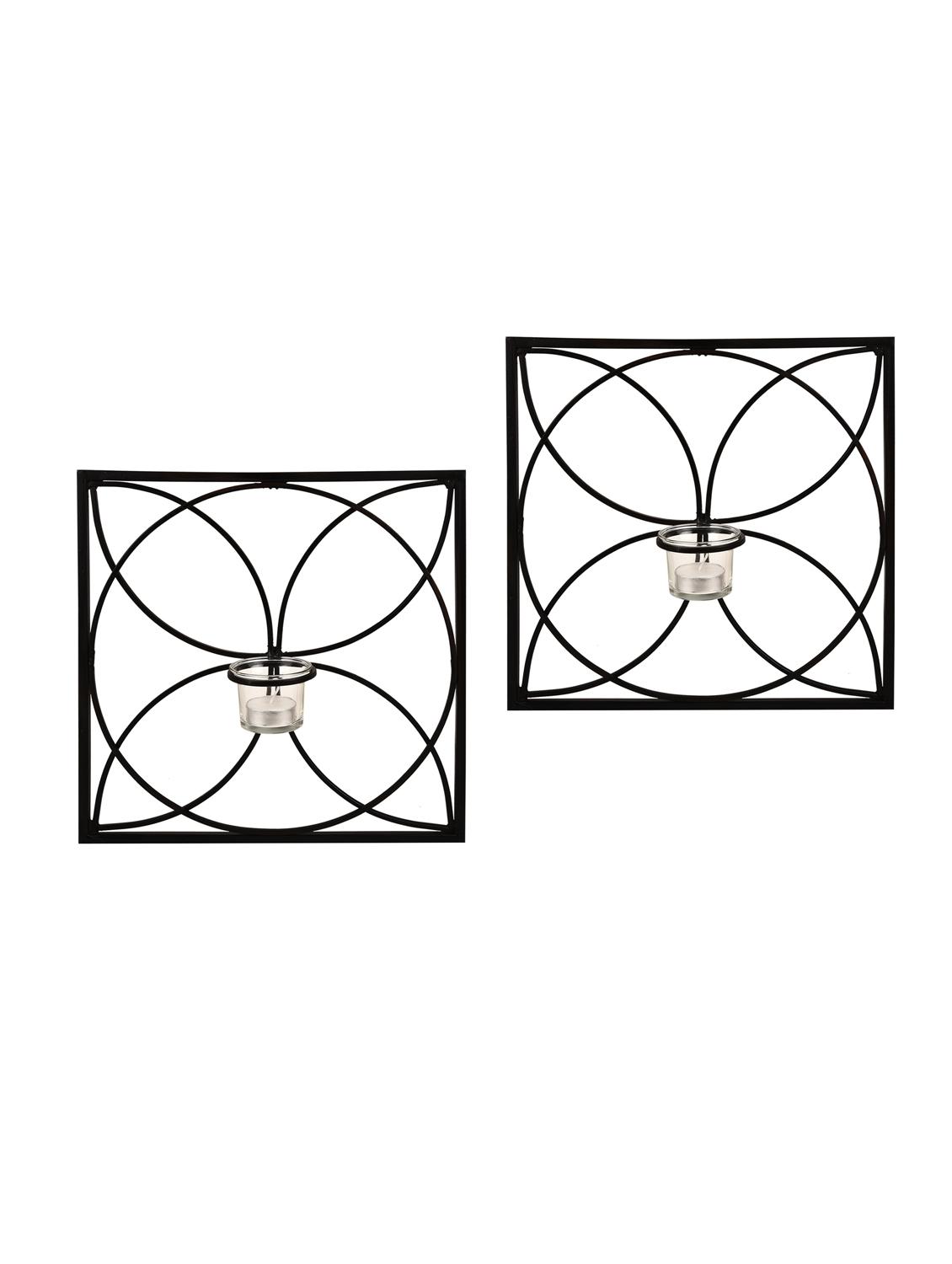 set of 2 antique bronze square wall sconce with clear glass with free tealight candles - 14593475 - Zoom Image - 3