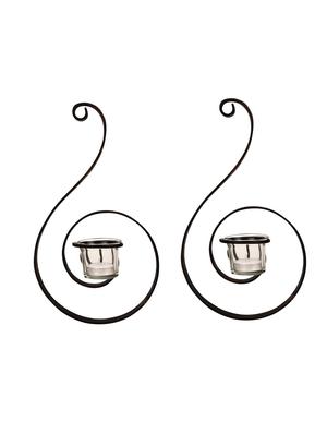 set of 2 antique bronze decorative wall sconce with clear glass with free tealight candles - 14593476 - Standard Image - 3