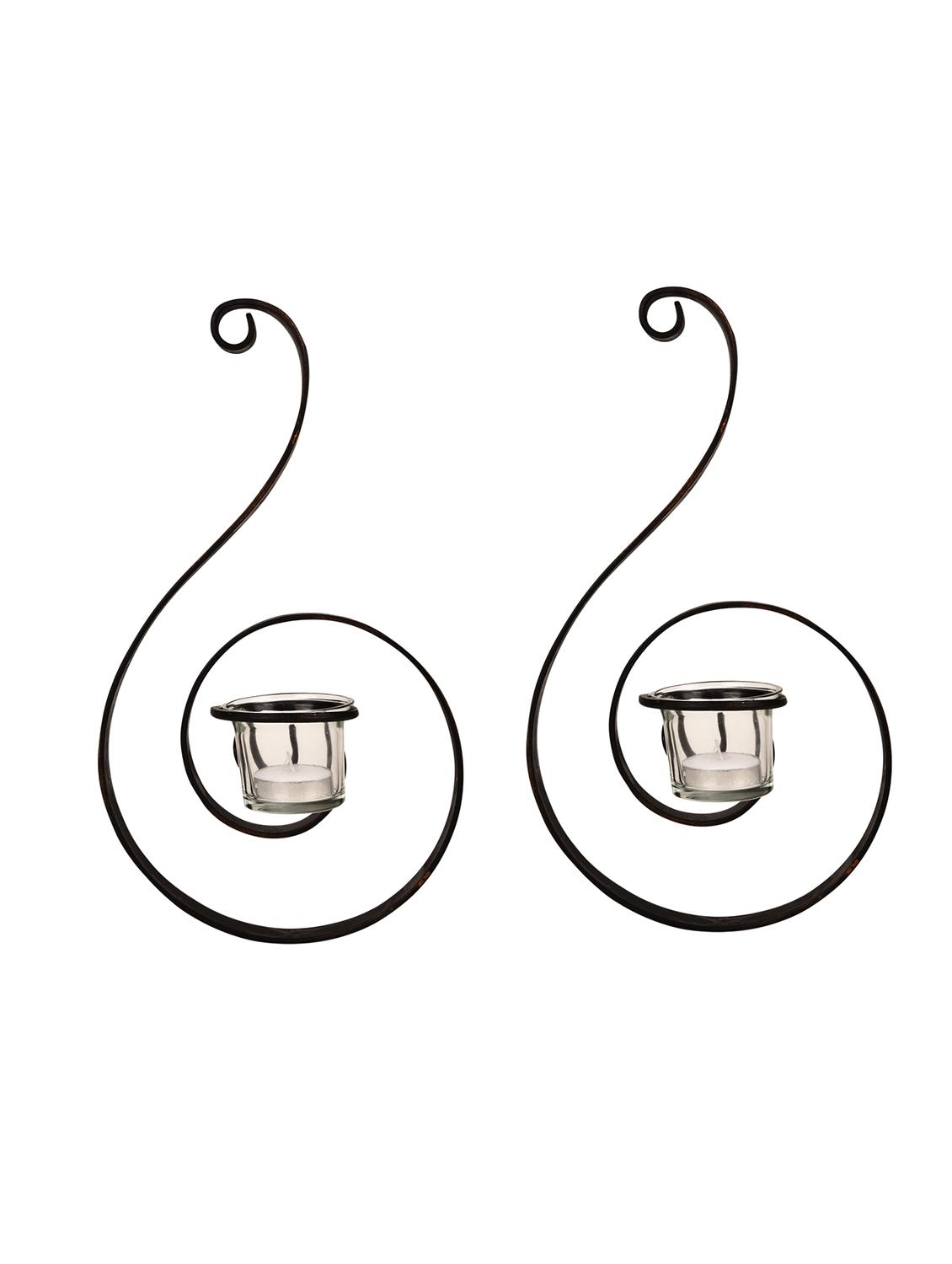 set of 2 antique bronze decorative wall sconce with clear glass with free tealight candles - 14593476 - Zoom Image - 3