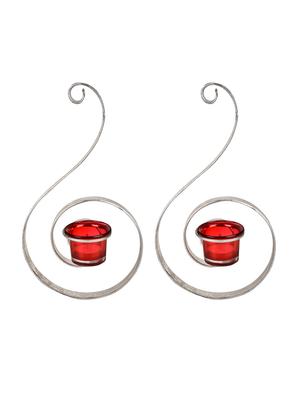 set of 2 silver decorative wall sconce with red glass and free tealight candles - 14593477 - Standard Image - 4