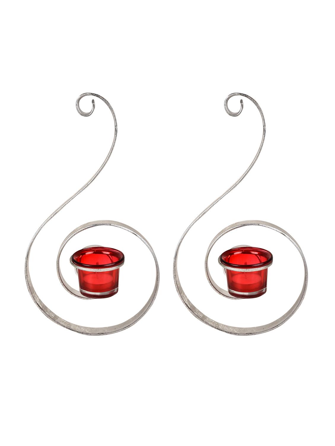set of 2 silver decorative wall sconce with red glass and free tealight candles - 14593477 - Zoom Image - 4