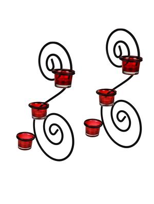 set of 2 antique bronze decorative wall sconce with red glass and free tealight candles - 14593478 - Standard Image - 4