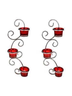 set of 2 metallic silver wall sconce with red and clear glasses - 14593485 - Standard Image - 4