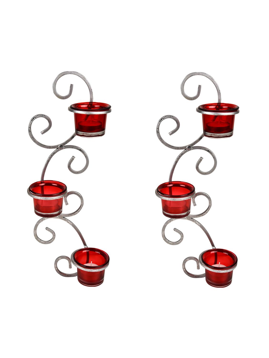 set of 2 metallic silver wall sconce with red and clear glasses - 14593485 - Zoom Image - 4