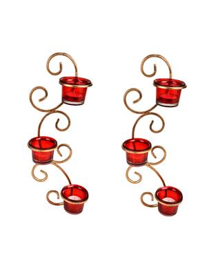 set of 2 metallic gold wall sconce with red and clear glasses - 14593486 - Standard Image - 4