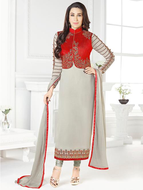 grey churidaar suit dress material - 14593977 - Very Small Image - 1