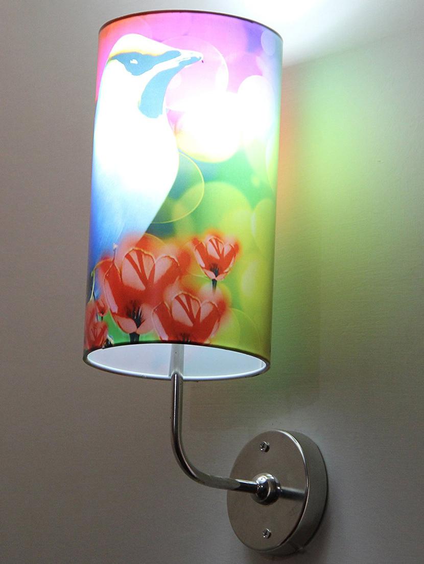 handmade plastic with colored paper sheet crafted floral sceneted wall sconce lamp - 14597379 - Zoom Image - 2