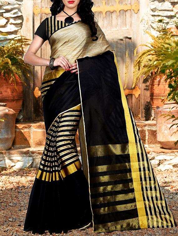 black tussar silk saree with blouse - 14600232 - Zoom Image - 1