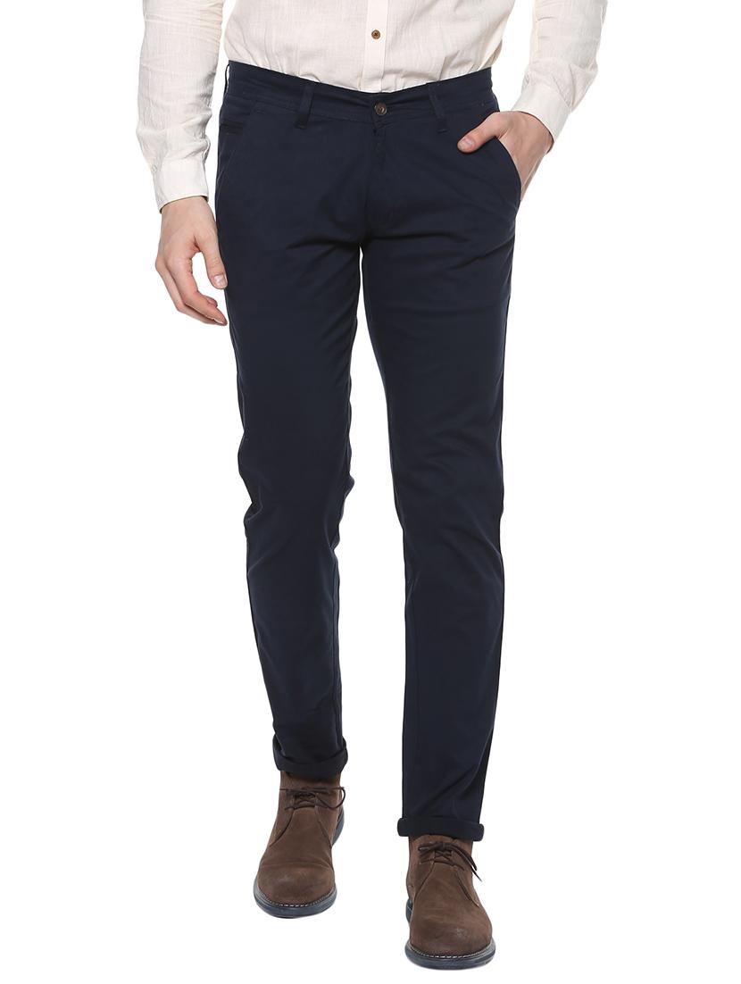 navy blue cotton chinos casual trousers - 14601197 - Zoom Image - 1