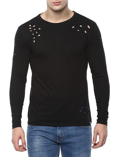 black solid ripped t-shirt - 14601216 - Standard Image - 1