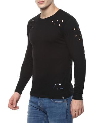 black solid ripped t-shirt - 14601216 - Standard Image - 2