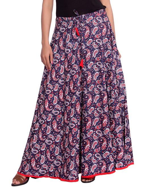blue rayon flared skirt - 14601801 - Very Small Image - 1