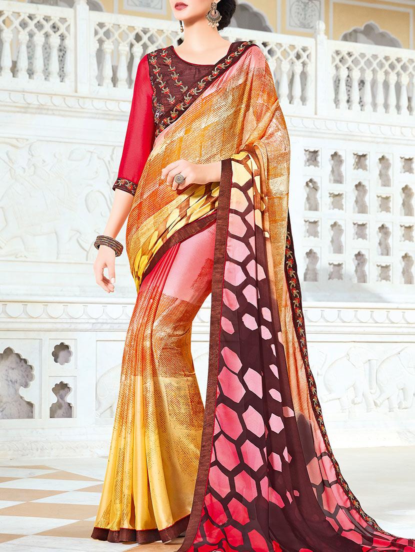 multi colored georgette printed saree with blouse - 14602076 - Zoom Image - 1