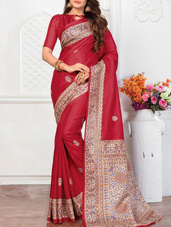 red khadi bhagalpuri saree with blouse - 14603767 - Zoom Image - 1