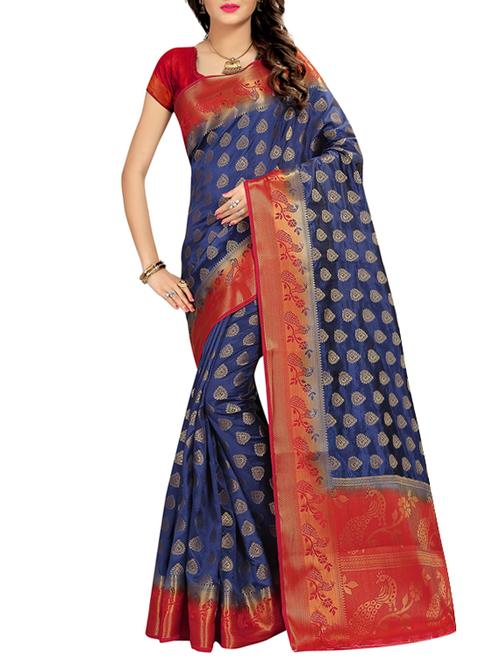 blue silk banarasi saree with blouse - 14603825 - Standard Image - 1