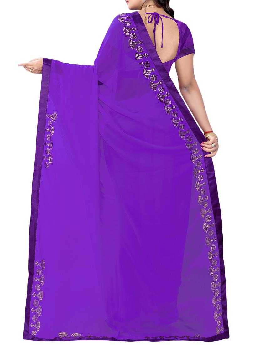 purple georgette embellished saree with blouse - 14603896 - Zoom Image - 2