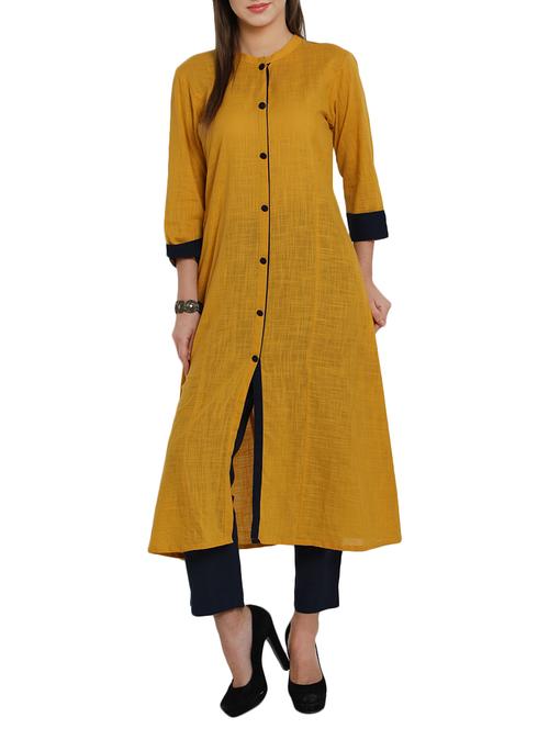 contrast buttoned placket kurta with pant set - 14604402 - Standard Image - 1