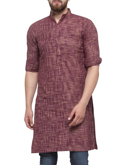 purple linen long kurta - 14605147 - Standard Image - 1