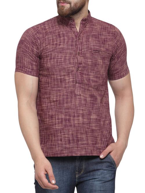 purple linen short kurta - 14605148 - Standard Image - 1