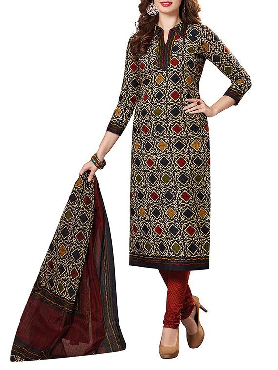multi colored printed unstitched churidaar suit - 14606268 - Zoom Image - 1