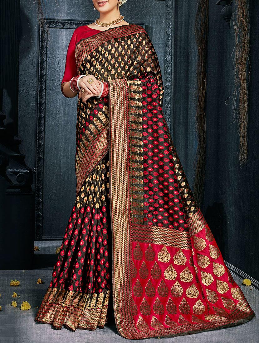 black woven saree with blouse - 14606589 - Zoom Image - 1