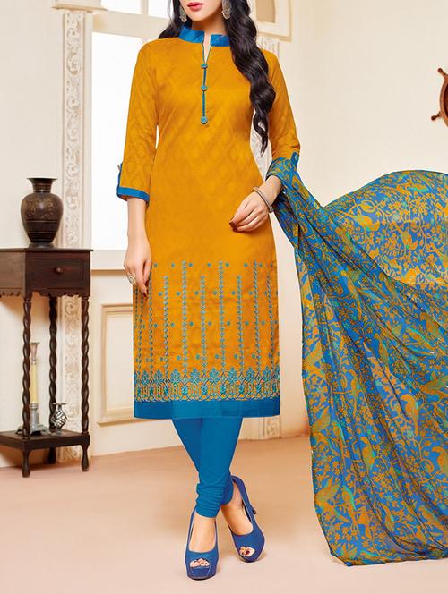 embroidered unstitched churidaar suit - 14606655 - Standard Image - 1