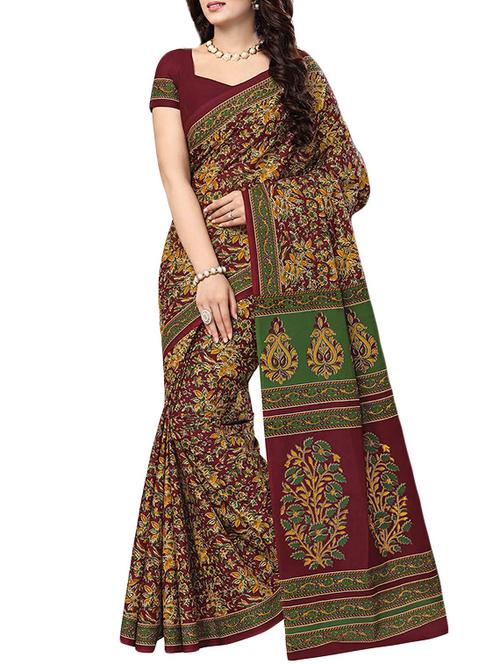maroon cotton printed saree with blouse - 14607636 - Standard Image - 1