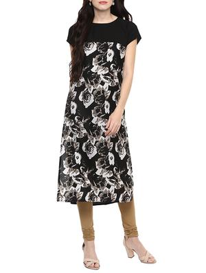 black poly crepe straight kurta - 14607945 - Standard Image - 1
