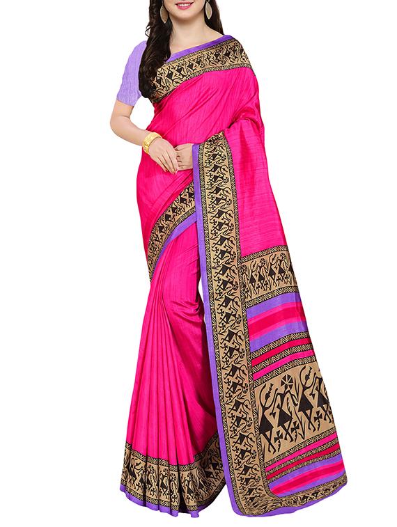 pink art silk bhagalpuri saree with blouse - 14609224 - Zoom Image - 1