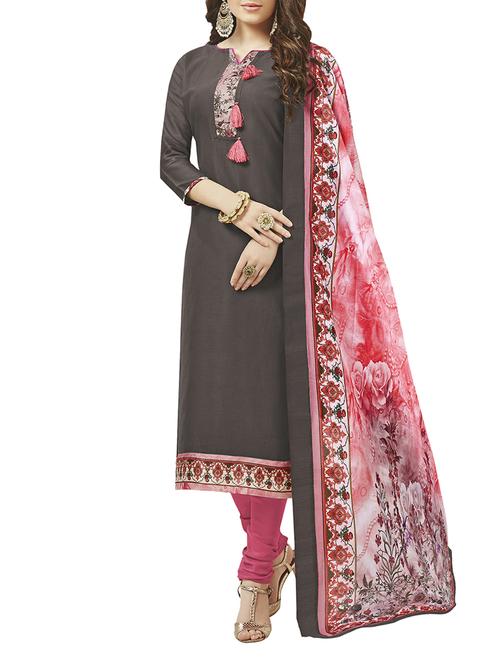 grey cotton printed dress material - 14609291 - Standard Image - 1