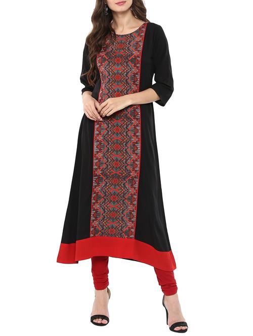 black crepe aline kurta - 14610387 - Very Small Image - 1