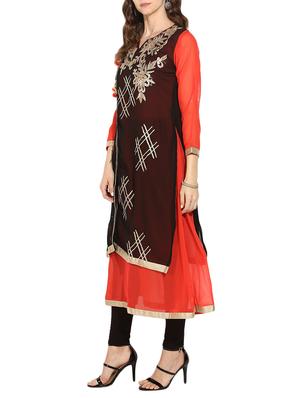 black georgette layered kurta - 14610786 - Standard Image - 3