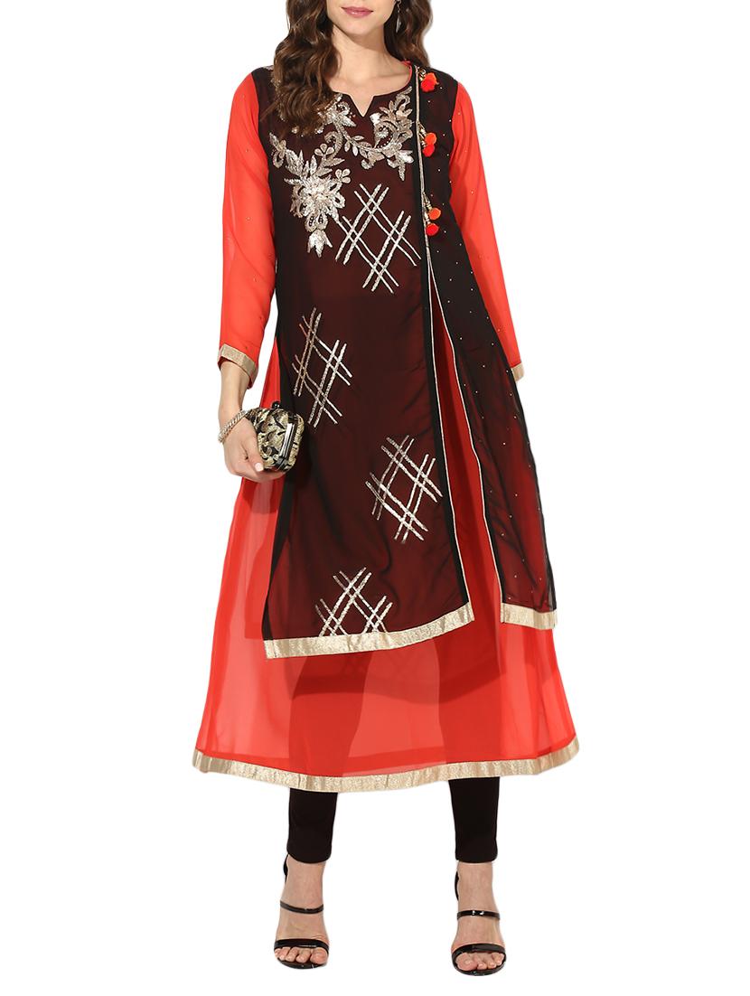 black georgette layered kurta - 14610786 - Zoom Image - 1