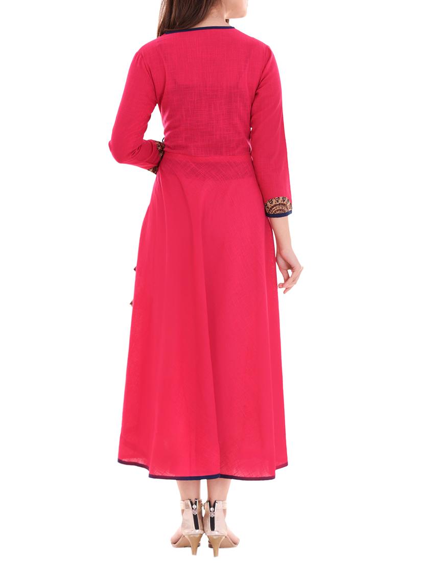 pink cotton angrakha kurta - 14610855 - Zoom Image - 3