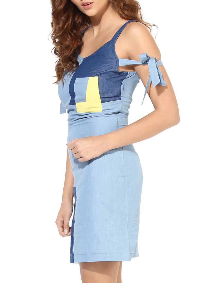 color block tie-knot detail denim dress - 14612479 - Zoom Image - 3