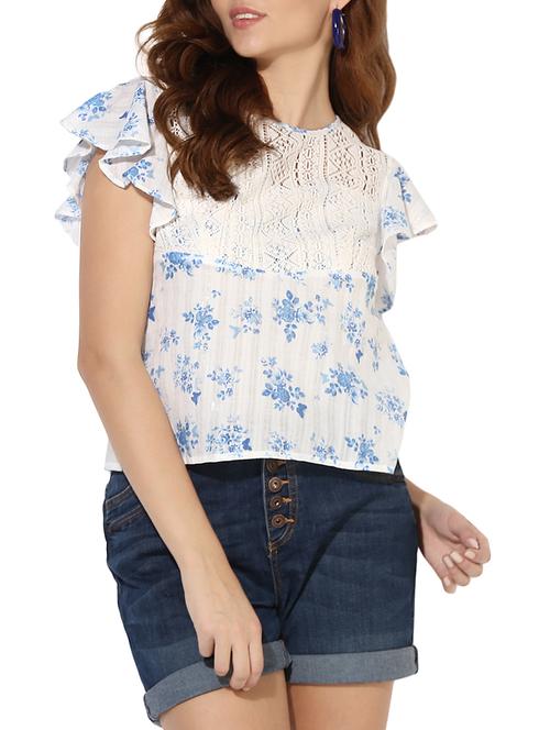 lace panel floral georgette top - 14613014 - Standard Image - 1