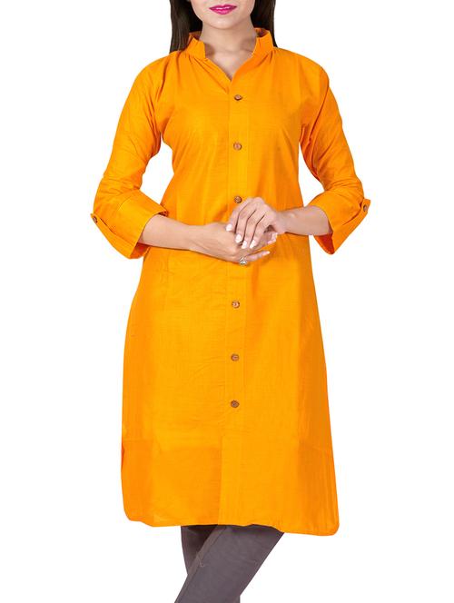 yellow rayon straight kurta - 14615014 - Standard Image - 1