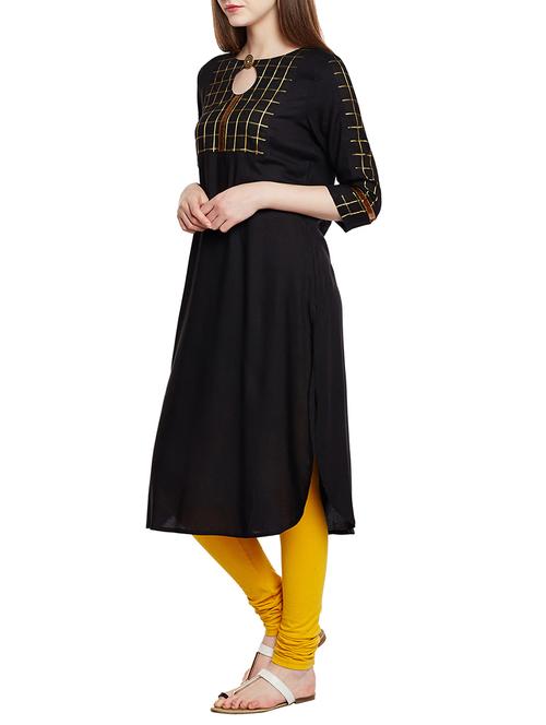 black viscose straight kurta - 14615232 - Standard Image - 1