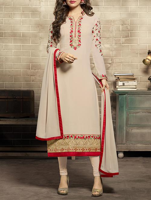 embroidered unstitched churidaar suit - 14616487 - Standard Image - 1