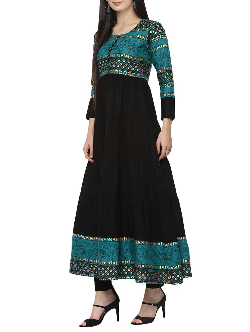 block print tiered kurta - 14617528 - Zoom Image - 2