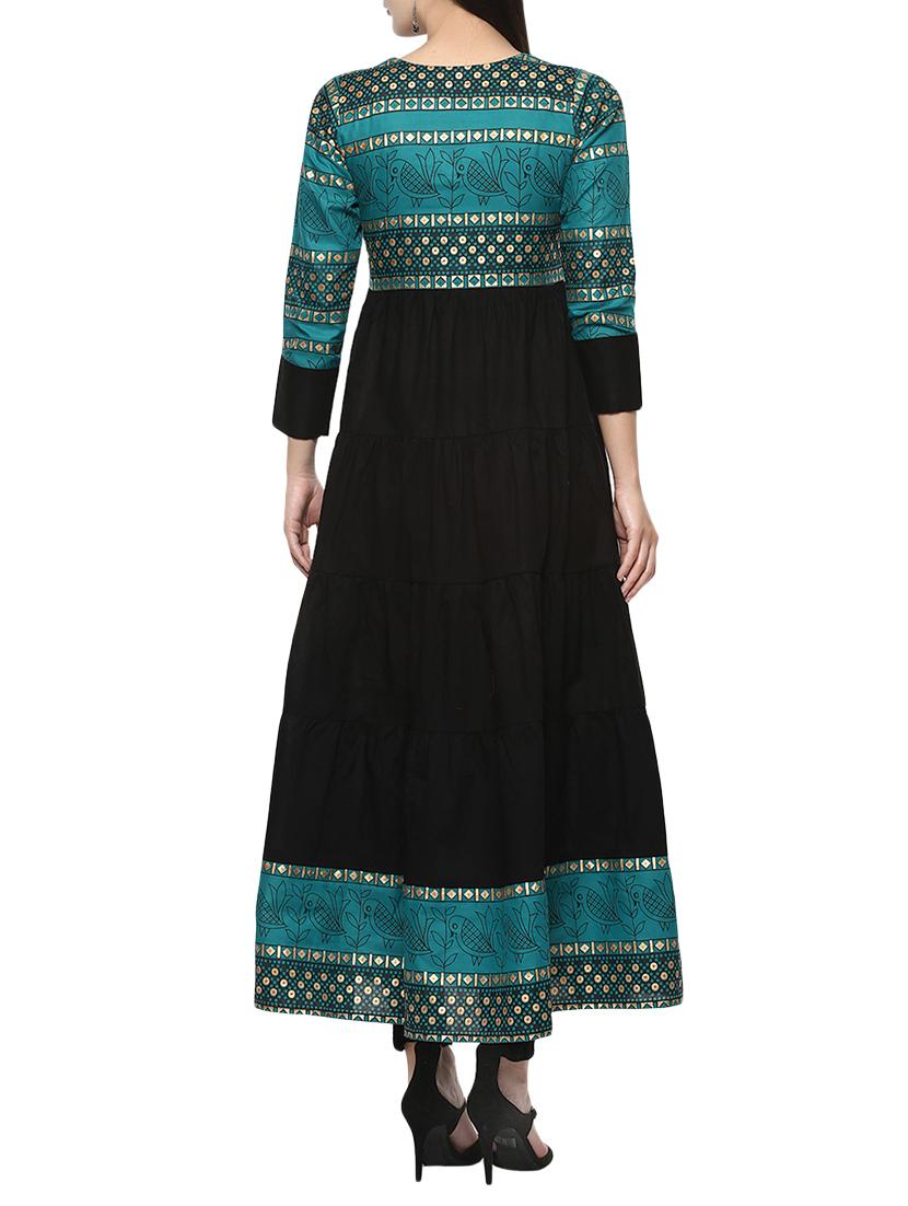 block print tiered kurta - 14617528 - Zoom Image - 3