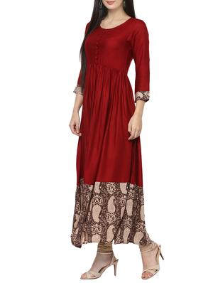 maroon flared kurta - 14617534 - Standard Image - 2