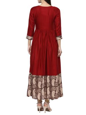 maroon flared kurta - 14617534 - Standard Image - 3