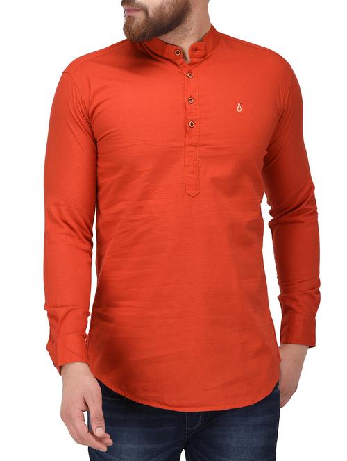 red cotton short kurta - 14621039 - Standard Image - 1