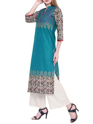 green cotton straight kurta - 14626444 - Standard Image - 2