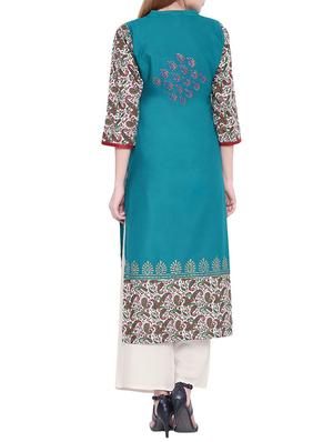 green cotton straight kurta - 14626444 - Standard Image - 3