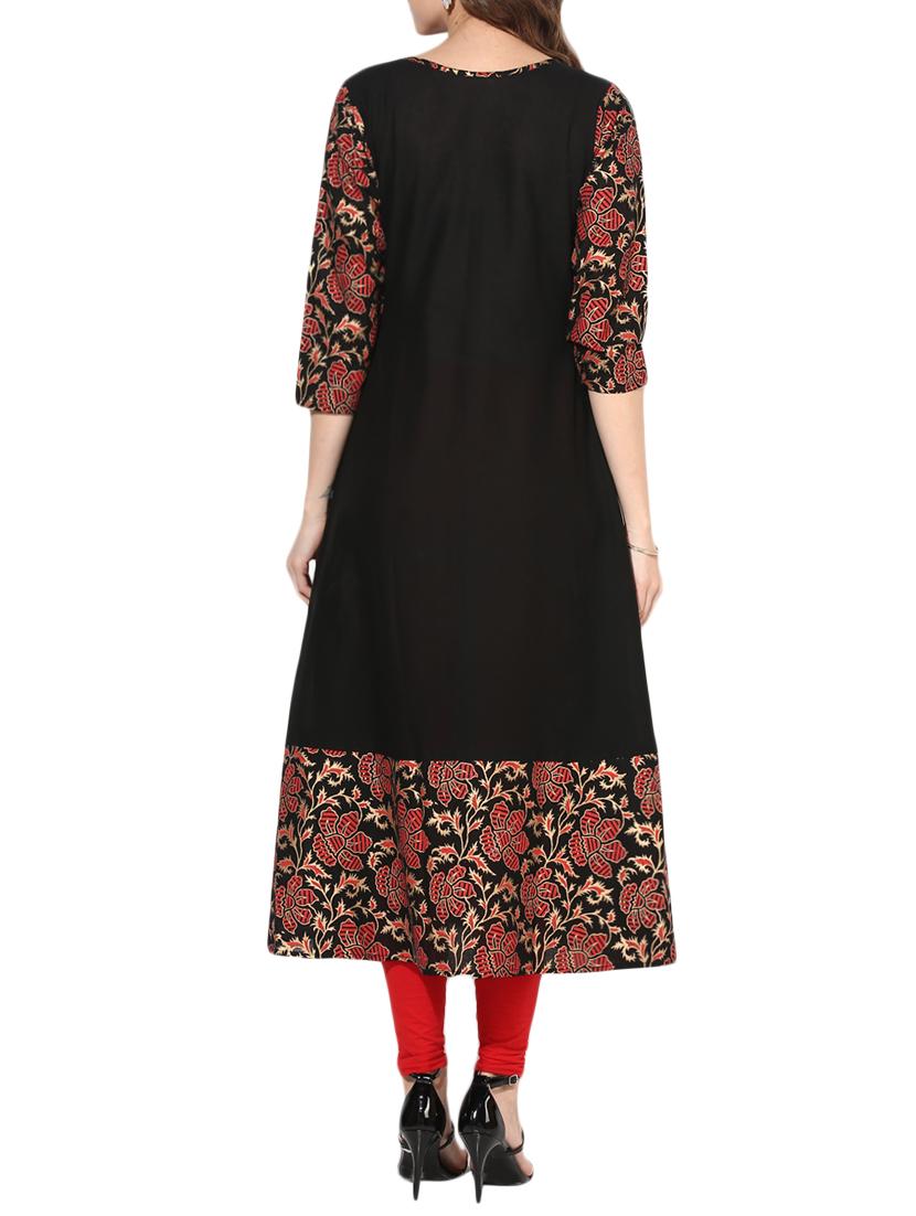 black cotton flared kurta - 14629541 - Zoom Image - 3