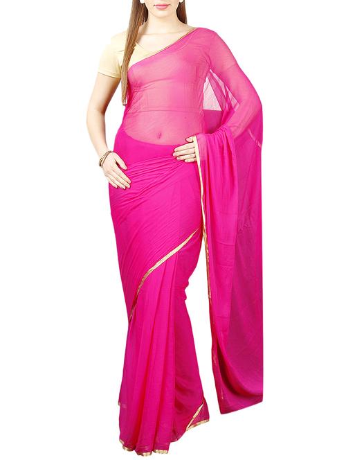 pink chiffon plain saree with blouse - 14631273 - Standard Image - 1