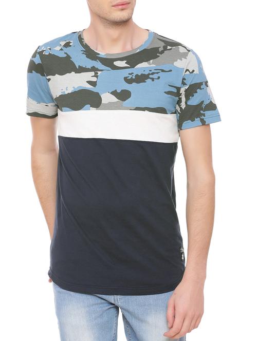 blue cotton chest print t-shirt - 14633631 - Standard Image - 1